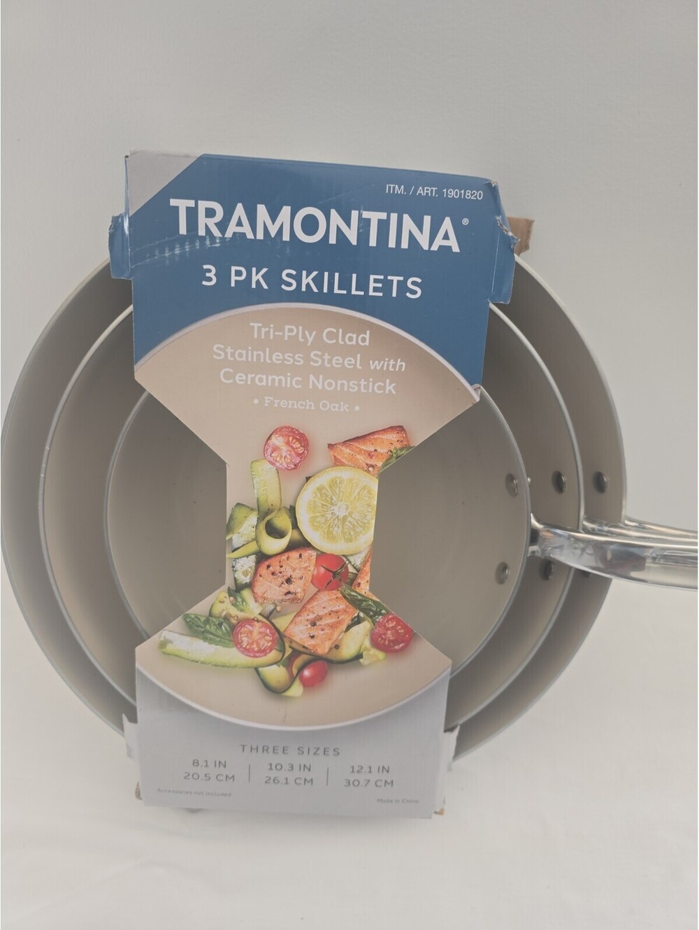 Tramontina 3-Piece Tri-Ply Clad Ceramic Nonstick Skillet Set 8", 10", 12" Stainl
